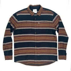 Katin Flannel Shirt Mens M Blk/Brown Striped Long Sleeve Button Down Surf